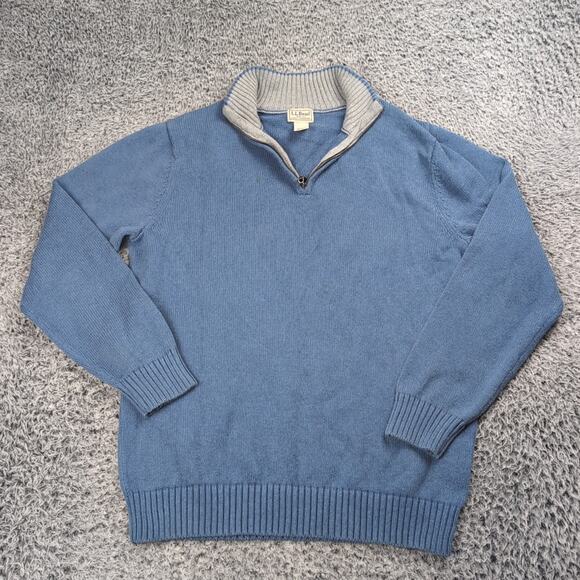 LL Bean Sweater Men Medium Tall Blue Chunky Knit Preppy 1/4 Zip Chore Classic - Picture 1 of 6